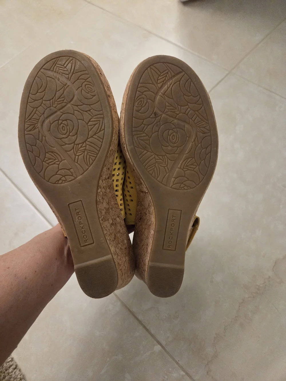 Rockport Yellow Perforated Cork Wedge Sandals